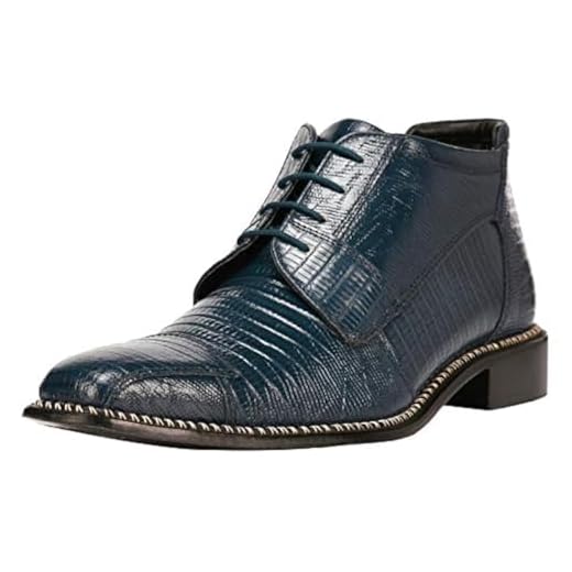 LIBERTYZENO Mens Ankle High Top Lizard Print Lace Up Genuine Leather Dress Shoes(900) Blue 10.5