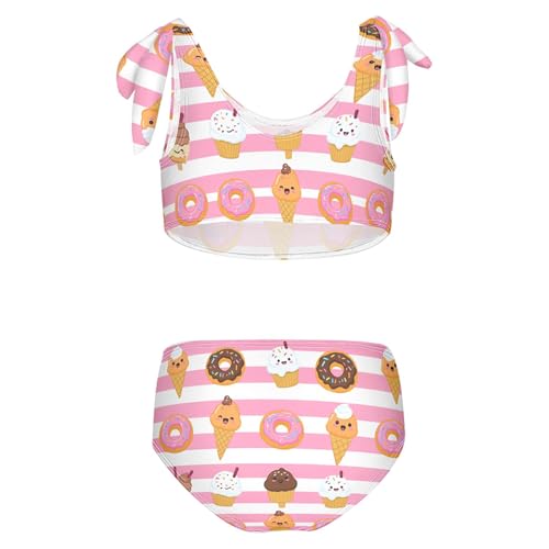 Image of Girls Tankini Swimsuit 2 Piece Pink Unicorn Donuts Summer Beach Bikini Bathing Suit 3T