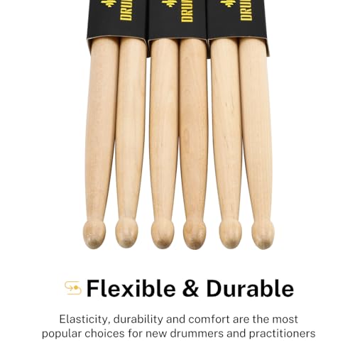 Donner Drum Sticks, 3 Pairs 5A Drumsticks Classic Maple Wood Snare Drumsticks With Carrying Bag, Christmas Birthday Gift, Great Holiday - image 5