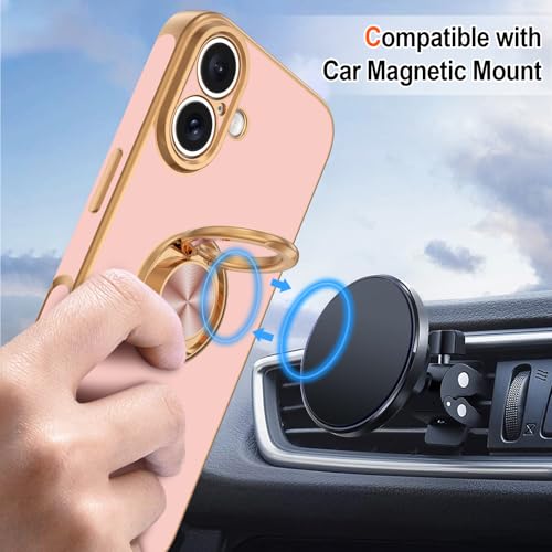 Hython for iPhone 17 Case with Ring Stand, 360° Rotatable Ring Holder Magnetic Kickstand, Plating Rose Gold Edge Soft Cover Protective Phone Case for iPhone 17 6.3", Pink by Hython - Used condition - Image 5