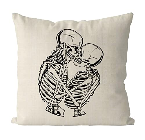 Gagec Halloween Pillow Covers 18X18 Inch Skeleton Couple Holiday Pillows Linen Sofa Bedroom Throw Cushion Cover Home Decor Sofa Decoration #TOP29