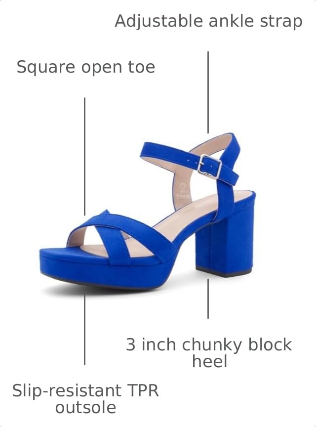 Image of Shoe Land Platform Heels for Women - 3 Inch Chunky Block Heeled Sandals, Square Open Toe, Ankle Strap Dressy Strappy High Heels for Wedding, Party & Evening Events