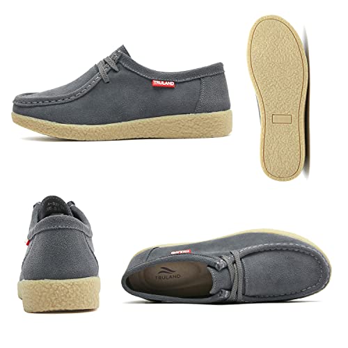 Image of TRULAND Leather Oxford Shoes for Women - Suede Lace Up Moc Toe Low Platform Flat Wallabees Shoes