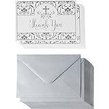 Thank You Cards - 48-Pack Thank You Notes, Postcard Style Religious Floral and Cross Design, Bulk Thank You Cards and Envelopes, Single-Sided, Silver, 4 x 6 Inches