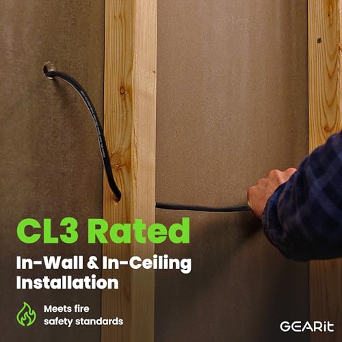 GEARit Outdoor Speaker Wire CL3 Rated, 14 Gauge Speaker Wire, Speaker Cable 200 ft for Outdoor Speakers, Patio, Garden, Backyard Audio, Direct Burial in Ground/in Wall, CCA (Black, 2-Conductors)