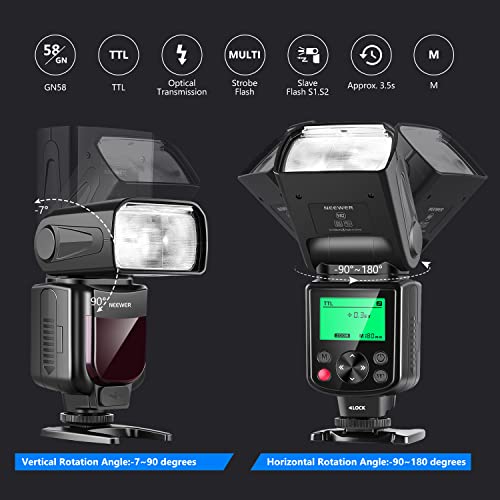 Neewer 750II TTL Flash Speedlite avec Affichage LCD Kit pour Nikon DSLR Appareils Photo avec 750II TTL Flash, 2,4G Déclencheur sans Fil Ligne N1/N3, Diffuseur Doux/Dur, tréteau de Capuchon d'Objectif - Image 4