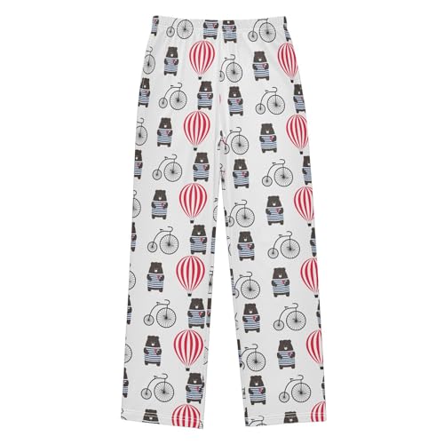 Bear and Hot Air Balloon Boys Long Pants Soft Trousers Elastic Waist Kids Lounge Bottoms with Pockets S-XL
