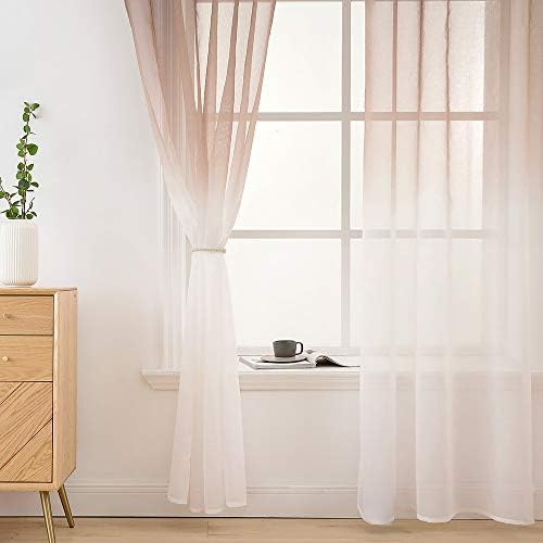 MIULEE Sheer Zasłona z woalu, okienna, dekoracyjna, na przelotkach, do salonu, przezroczysta, cieniowana, 225 x 140 cm (wys. x szer.), kawowo-biała, 2 sztuki w zestawie