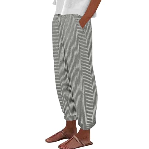 Pantalones deportivos vintage para mujer, pantalones de verano para mujer, pantalones casuales con estampado de rayas, botones laterales, pantalones de moda, holgados, cintura elástica, pierna recta,