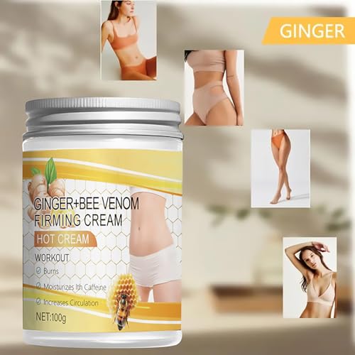 Grospe Ginger Bee Venom Hot Cream，Skin Firming Cream for Body - Sweat Enhancer，Promote Blood Circulation，Shaping & Long-Lasting Moisturization，Suitable for All Skin Types（100g）