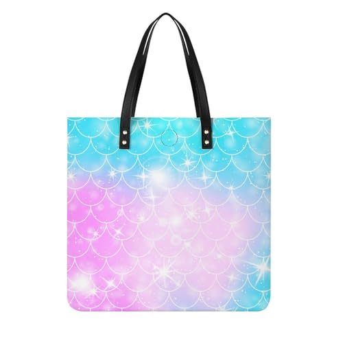 Écailles de sirène arc-en-ciel sac à main original et grand tote bag en tissu pour femme voyage