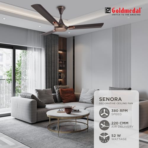 Image of Goldmedal Senora 1200 mm BEE Certified Star Rated Decorative Ceiling Fan | Anti Dust| High Air Delivery| High RPM | 2 years Warranty (Chocolate Gold)