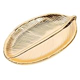 TEHAUX Exhibidor de Joyas de Cerámica Pequeño Forma de Hoja Dorada Plato para Joyas y Soporte para Anillos Adecuado para Tocador Baño y Decoración del Hogar