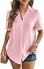 Blusa de lino para mujer con botones, mangas cortas enrolladas, casual de verano, cuello en V, algodón para playa 2