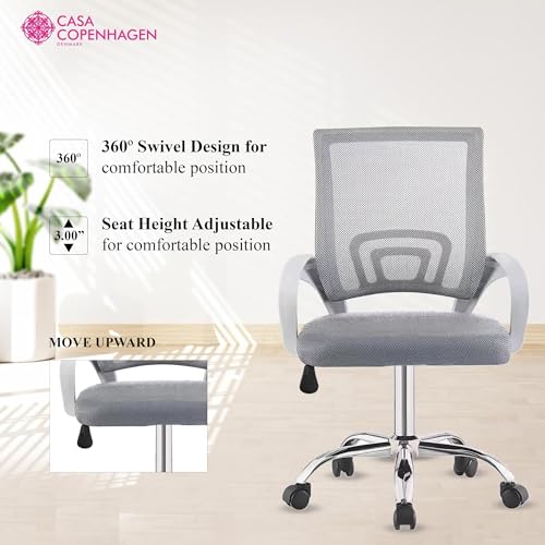 Image of Casa Copenhagen (Pack of 3 Ergonomic Desk Mesh Computer Chair with Lumbar Support Armrest Executive Rolling Swivel Adjustable Mid Back Office Chair - Grey & White Handle