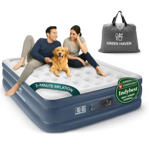 Green Haven King Size Air Bed with Built-in Electric Pump Self-Inflating Blow-Up Mattress for 2 Adults Waterproof & Elevated for Camping Guests Indoor & Outdoor Us