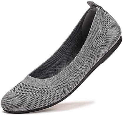 BEJINASH Ballet Flats for Women Soft Slip On Flat Shoes Knit Round Toe Work Flat Mesh Woman Walking Shoes Comfortable Casual, Grey,8.5