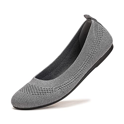 Bejinash Ballet Flats For Women Soft Slip On Flat Shoes Knit Round Toe Work Flat Mesh Woman Walking Shoes Comfortable Casual, Grey,8.5 #TOP16