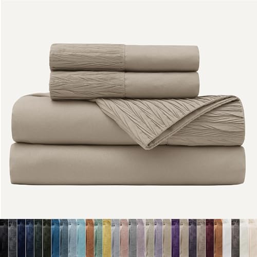 Image of Bedsure Full Size Bed Sheets - 4 Pieces Soft Full Sheet Set - Breathable & Cooling - Hotel Luxury - Easy Care Polyester Microfiber Bedding for Women, Men, Light Khaki