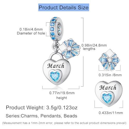 HappyStar 925 Sterling Silver Happy Birthday Bead Charm Love Heart Shape Birthstone Charms for Bracelets Dangle Pendant with 5A Cubic Zirconia Compatible Pandora Bracelets Jewelry Gift for Women by HappyStar - Used condition - Image 4