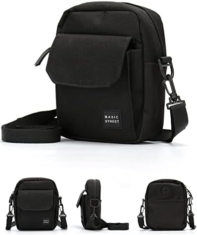 Black Small Side Shoulder Bag Crossbody Bag For Men Women Mini Messenger Bag Satchel Bag Travel Purse Wallet Passport Holder Bag, Cell Phone Purse Neck Pouch Wallet- Unisex