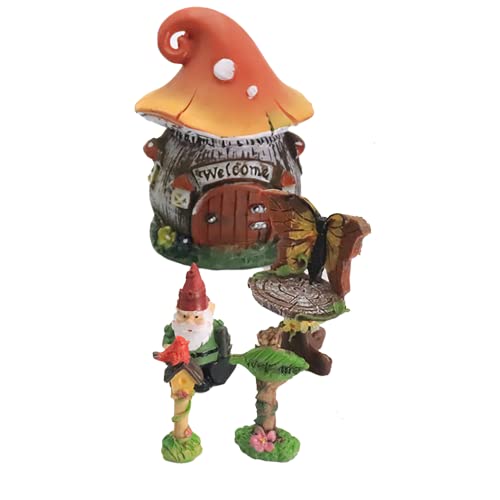 Miniature Fairy Garden - Mushroom Hut, Wishing Well, Bird House - 13-Piece Starter Set - Gleeburg Village #TOP2
