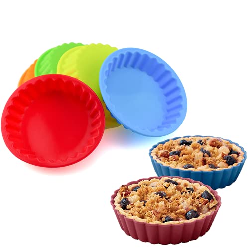 8 Pieces Silicone Pie Molds Mini Quiche Molds With Loose Bases Cake Mold Non-Stick Round Fluted Flan Pan (Random Color), Multicolor #TOP5