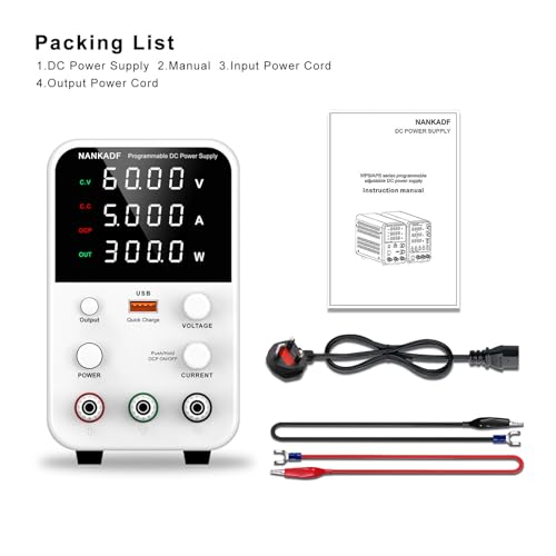 DC Power Supply Variable, Bench Power Supply with Encoder Adjustment Knob, Output Enable/Disable Button, Adjustable Power Supplies with USB Quick-Charge, Short Circuit Alam (60V 5A White) by NANKADF - Image 6