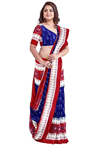 Image of Odisha Sambalpuri Handloom Ikat Women's Cotton Saree, Odisha Handloom Handmade Pure Cotton Khandua Saree, Ikkat Orissa Traditional Handloom Saree Without Blouse