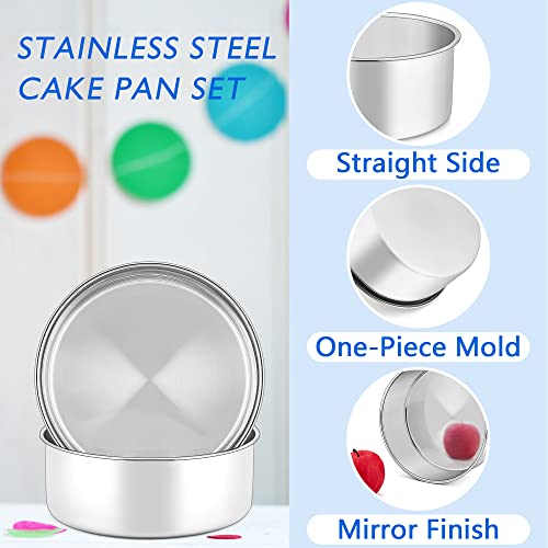 Herogo 6 Inch Cake Tin, Round Cake Tins Set of 3, Stainless Steel Deep Baking Cake Pan for Birthday Wedding Christmas Layer Desserts, One Piece Design & Mirror Finish, Dishwasher Safe - Image 4