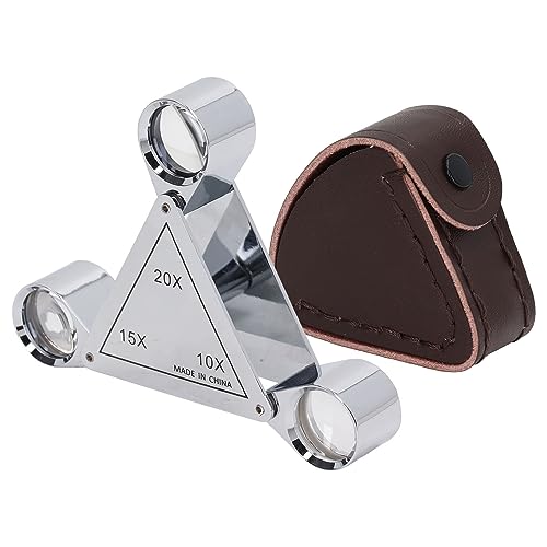 Jewellers Loupe, 10x 15x 20x Triple Lens Foldable Magnifier, Magnifying Handheld Loop