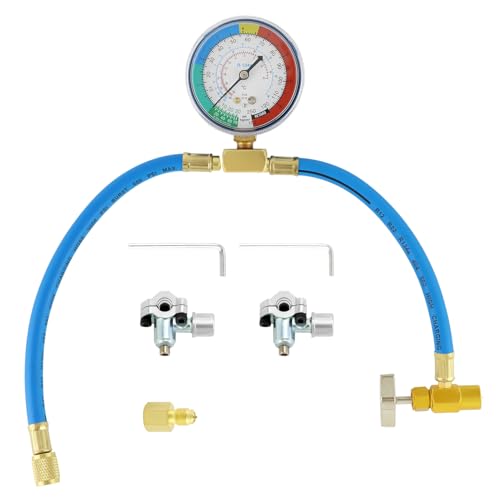 Image of QWORK R134A Refrigerator Service Hose Kit with Gauge, Piercing Valve & Self-Sealing Adapter - No Refrigerant Included