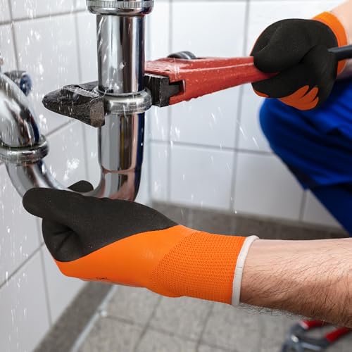 Image of Schwer 12 Pairs Waterproof Work Gloves Double Latex Coated, CR3306, L