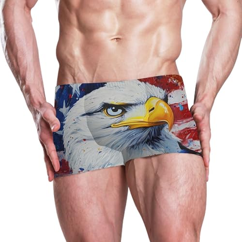 July 4th Bald Eagle American Flag Mens Swim Trunk Swimwear Swim Brief Square Leg Board Short S S04070442