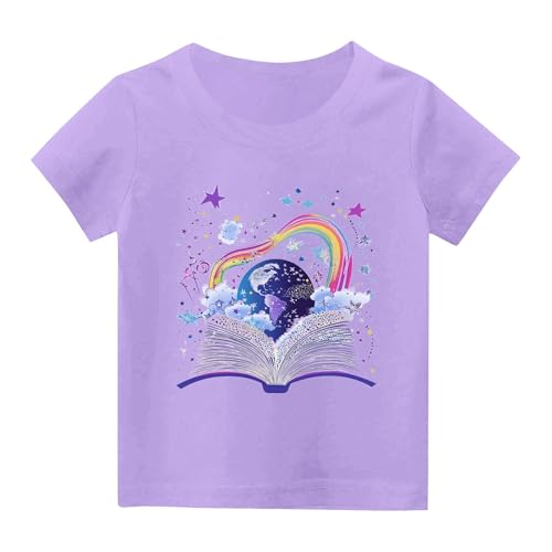 Girls Short Sleeve T-Shirts Rainbow Earth Book Graphic Tees Shirts Summer Cotton Tshirts Tops4