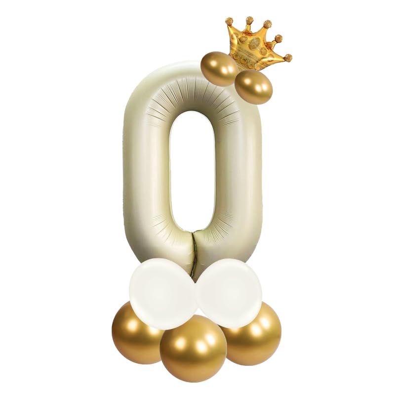 Image of Cream Color 32 Inch Number Helium Foil Balloon For Birthday Decoration Items | Number foil Balloon 0 | Anniversary Decoration Items | Pack of 14