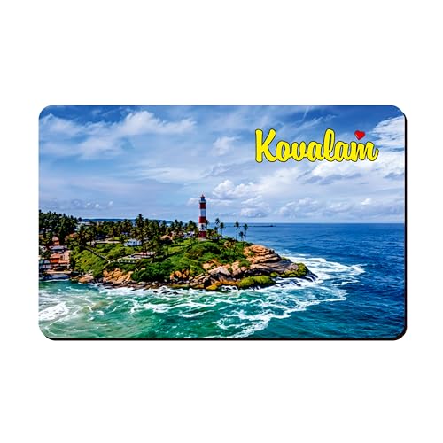 Image of Elegant Fridge Magnet with Themes |Rectangular Size Refrigerator Magnet with Magnetic Rubber Back | Pack of 1, 8.6cm X 5.4cm (Kovalam)