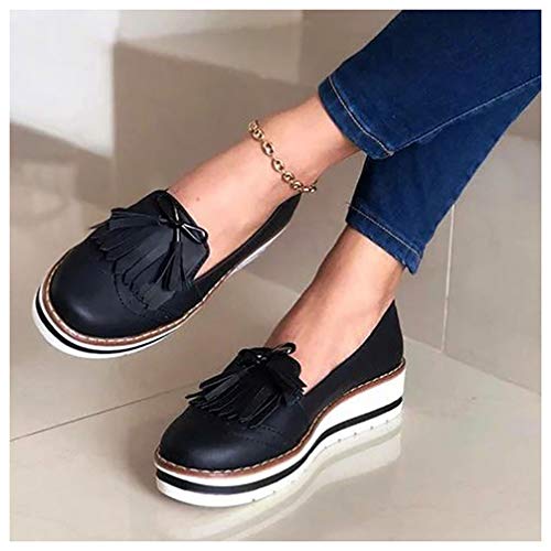 XXXZZL Leder Mokassins Casual Slipper für Damen Keilabsatz Sandalen Frauen Flach Casual Bootsschuhe Damenschuhe Outdoor Schuhe Sommer Quastenschuhe,A,39 Cover