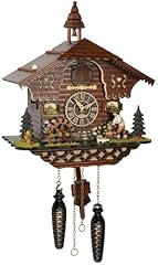 Trenkle Quartz Cuckoo Clock Black Forest House with Moving Wood Chopper and Mill Wheel, with Music
