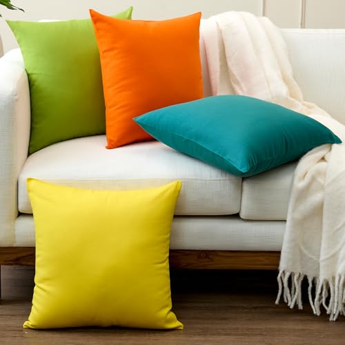 Image of Encasa XO Throw Pillow Covers 20x20 in Set of 4 Bright Combo | No Inserts | Cotton Pillow Covers for Living Room, Bed, Sofa, Couch | Decorative Cushion Covers with Improved Zipper