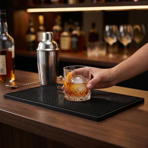 Image of I'm Naturals Premium Rubber Bar Mat 45x30 cm (10mm Thick) - Heavy Duty Non-Slip Service Spill for Kitchen Counter Coffee Station Home Bar | Flexible, Easy to Clean, Bartan Sukhane Wali Mats - Black