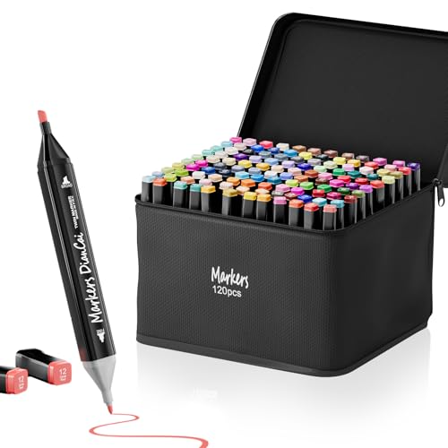 120 Colors Alcohol Markers, Dual Tips Alcohol Markers Chisel & Fine, Alcohol-Based Art Marker, Marker for Drawing Painting Card Making Coloring Book, Gift for Adults Kids Beginner - Black Ba