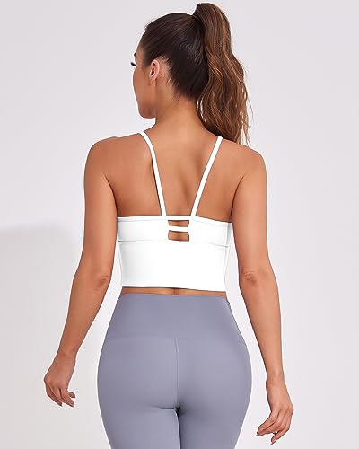 Image of AngiMelo Longline Sports Bras for Women High Support Strappy Push Up Workout Tops Built in Bra Padded Crop Yoga Tank Top