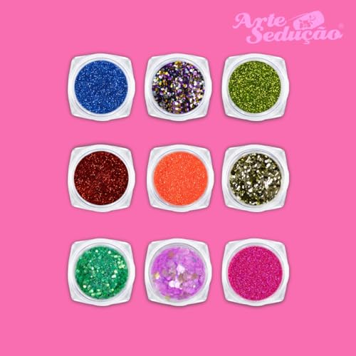 Kit 24 Glitters Flocado Fino Holografico Nail Art Unhas Gel