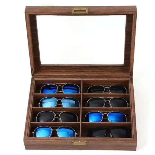 Organizador de gafas de madera vintage de 8 rejillas para evitar rayas y desorden 5
