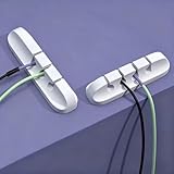 2Pcs Cable Holder Clips, 3-Hole & 5-Hole Self Adhesive Cord Holders, Cable Management for USB Charging Wires Office Home Desk Wire Organizer(White)