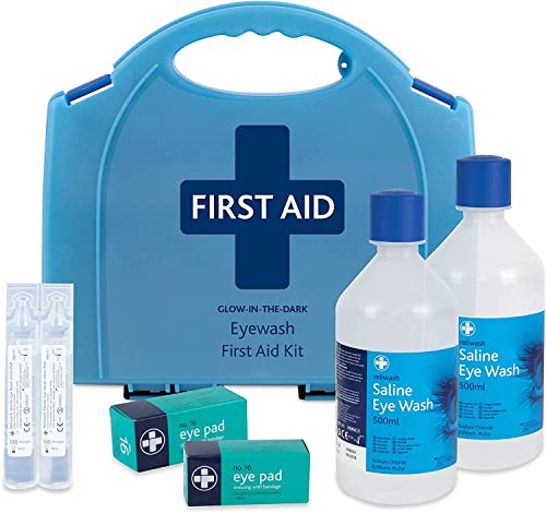Reliance Medical Saline Sterile Glow in The Dark First Aid Eye Wash Station, Double Deluxe Eyewash Kit in Aura Box, 1.7 kg, 10-Count