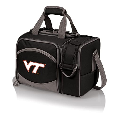 PICNIC TIME NCAA Virginia Tech Hokies Malibu Cooler Picnic Basket, Insulated Cooler Tote with Picnic Set, (Black with Gray Accents)