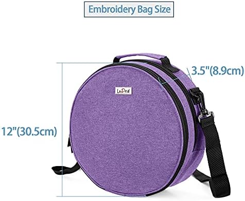 LoDrid Cross Stitch Bag, Round Double-Layer Embroidery Project Storage Bag for Storing Cross Stitch Kits and Embroidery Kits with Handle and Shoulder Strap, Purple (Bag Only)