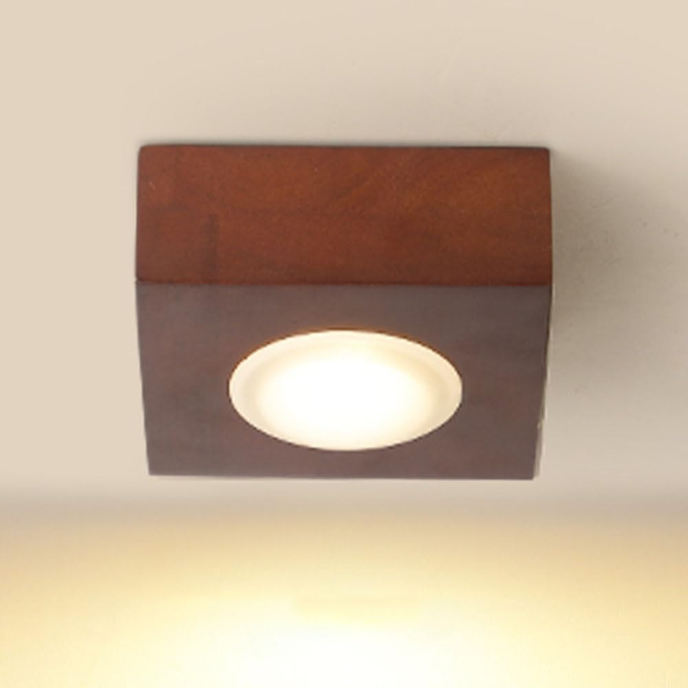 3.9" Square Spot Light Fixture Wood Ceiling Spotlight, 3W LED Semi Flush Mount Downlight Accent Lamp, Wooden Ceiling Spotlights for Living Room Hallway Restaurant(Wood-3000K)